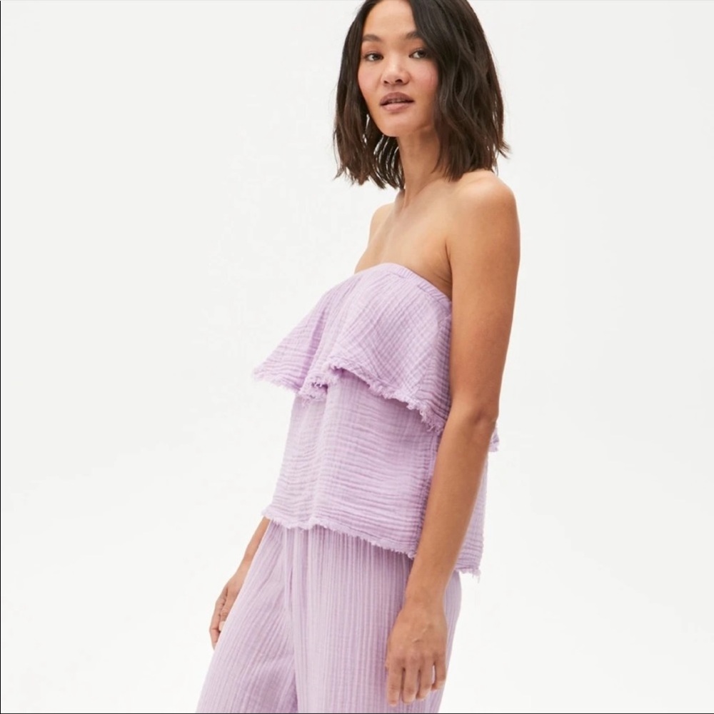NWT Michael Stars Lavender Double Gauze Tube Top and Smocked Wide Leg Pant Set